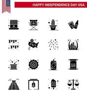 packung mit 16 usa unabhängigkeitstag feier solide glyphen zeichen und 4. juli symbole wie girlande amerikanisches fernsehen frise pot editierbare usa tag vektor design elemente