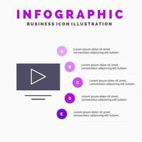 Video abspielen YouTube Solid Icon Infografiken 5 Schritte Präsentationshintergrund vektor