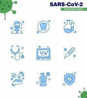 einfacher satz von covid19 schutz blau 25 icon pack symbol enthalten online check zahn stethoskop gesundheitswesen virales coronavirus 2019nov krankheitsvektor designelemente vektor