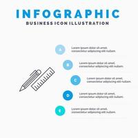 penna skrivbord arrangör penna linjal leveranser linje ikon med 5 steg presentation infographics bakgrund vektor