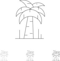 Palme Brasilien Fett und dünne schwarze Linie Symbolsatz vektor