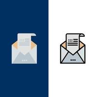 E-Mail-Umschlag Grußeinladung Mail-Icons flach und Linie gefüllt Icon Set Vektor blauen Hintergrund