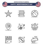 9 kreativ USA ikoner modern oberoende tecken och 4:e juli symboler av kanon tecken fotboll Karta amerikan redigerbar USA dag vektor design element