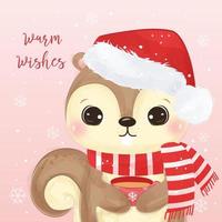 Weihnachtsgrußkarte mit entzückendem Eichhörnchen vektor