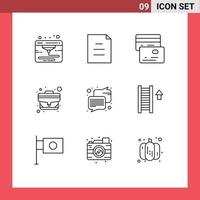 9 universelle Gliederungszeichen Symbole der Treppe Nachricht Geld Kommunikation Bürotasche editierbare Vektordesign-Elemente vektor