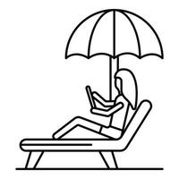 kvinna på strand stol ikon, översikt stil vektor