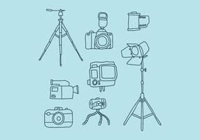 Kamera och komplement Doodles vektor