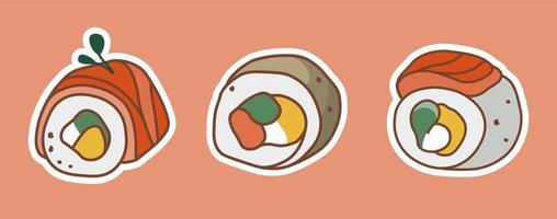 illustration av sushi. japansk mat. asiatisk mat klistermärken. lämplig för restaurang banderoller, logotyper, och snabb mat annonser. vektor