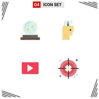 Packung mit 4 modernen flachen Symbolen, Zeichen und Symbolen für Web-Printmedien wie Ball Youtube Magician Pen Video editierbare Vektordesign-Elemente vektor