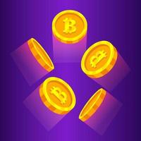 flygande kryptovaluta gyllene bitcoins. digital mynt begrepp platt design vektor