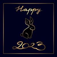 Lycklig 2023. kinesisk ny år firande kort med en symbol av de år. guld text och hand dragen guld kanin på svart bakgrund. hälsning kort. vektor konst