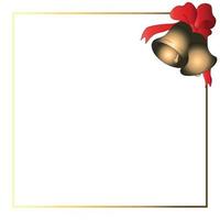 festlicher goldrahmen mit glocken und rotem band für gruß- und einladungskarte. Weihnachtsthema. Vektorgrafiken vektor