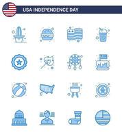 Happy Independence Day 16 Blues Icon Pack für Web und Print USA-Getränk-Flagge Glasgetränk editierbare USA-Tag-Vektordesign-Elemente vektor