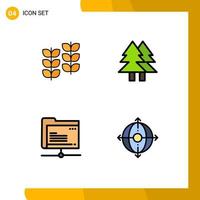 redigerbar vektor linje packa av 4 enkel fylld linje platt färger av växt data tillväxt miljö server redigerbar vektor design element
