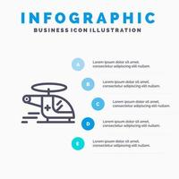 helikopter chopper medicinsk ambulans luft linje ikon med 5 steg presentation infographics bakgrund vektor
