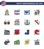 Usa Happy Independence DayPiktogrammsatz von 16 einfachen flachen gefüllten Linien von Gläsern Amerikanische Karte Tintenflasche Adobe editierbare Usa-Tag-Vektordesign-Elemente vektor