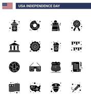 glücklicher unabhängigkeitstag usa paket mit 16 kreativen soliden glyphen von flaggenschildtaschensternabzeichen editierbare usa-tag-vektordesignelemente vektor