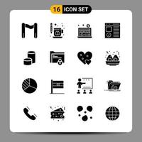 16 schwarze Icon-Pack-Glyphen-Symbole Zeichen für ansprechende Designs auf weißem Hintergrund 16 Icons gesetzt vektor