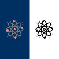 Physik reagieren Wissenschaft Symbole flach und Linie gefüllt Icon Set Vektor blauen Hintergrund