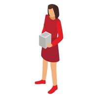 kvinna röd klänning ikon, isometrisk stil vektor
