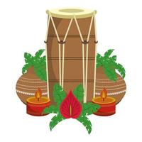 indisk tabla trumma och växtkrukor med ljus vektor