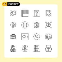 Stock Vector Icon Pack mit 16 Linienzeichen und Symbolen für Islam Tower Holiday Moschee Disc editierbare Vektordesign-Elemente