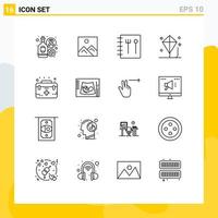 Stock Vector Icon Pack mit 16 Linienzeichen und Symbolen für Erste-Hilfe-Buch-Sommerdrachen editierbare Vektordesign-Elemente
