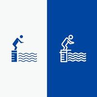 Sprungplattform Pool Sport Linie und Glyphe festes Symbol blaues Banner Linie und festes Symbol Glyphe blaues Banner vektor