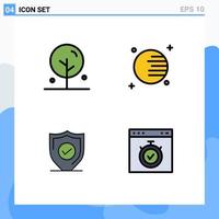Gruppe von 4 modernen Filledline-Flachfarben für blühende Sicherheitsnaturraum-Browser-editierbare Vektordesign-Elemente vektor