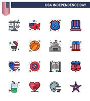 glücklicher unabhängigkeitstag 16 flach gefüllte linien icon pack für web und druck bbq usa amerikanisch amerikanischer hut editierbare usa tag vektor design elemente