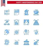 16 usa blaue packung von unabhängigkeitstag zeichen und symbolen des zeltes kostenlose tasse usa tee urlaub editierbare usa tag vektor design elemente