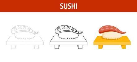 Arbeitsblatt zum Nachzeichnen und Ausmalen von Sushi für Kinder vektor