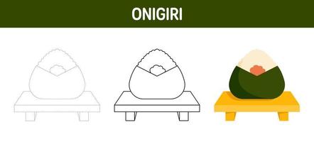 onigiri spårande och färg kalkylblad för barn vektor