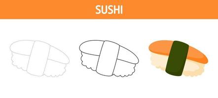 sushi spårande och färg kalkylblad för barn vektor