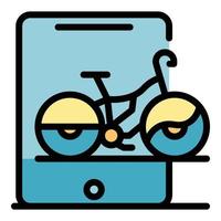 Tablet Online-Fahrrad mieten Symbol Farbe Umriss Vektor