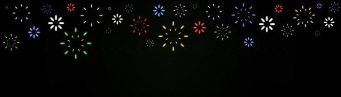 leuchtend buntes Feuerwerk in der Abenddämmerung. funkelndes Feuerwerk festlich, Feiertagskarnevals-Kracher-Explosionsknall und abstrakter Ausbruch im Nachthimmel für Glückwunschkartendesign. vektor