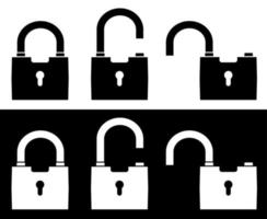 Reihe von Symbolen öffnen und schließen Schlösser auf weißem Hintergrund. Sicherheit, Zuverlässigkeit der Datenspeicherung. isolierter Vektor