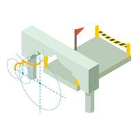 isometrischer vektor des rekonstruktionssymbols. Bogenprojekt und eingezäunte Baustelle