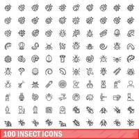 100 insekt ikoner uppsättning, översikt stil vektor
