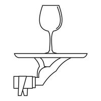 Glas Wein auf einem Tablettsymbol, Umrissstil vektor