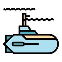försvar u-båt ikon Färg översikt vektor