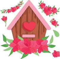 kärlek fågel hus rosa valentine illustration vektor ClipArt