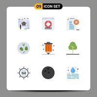 flacher Farbsatz der mobilen Schnittstelle von 9 Piktogrammen des Getränkesalat-Schutzbüros Notiz löschen editierbare Vektordesign-Elemente vektor