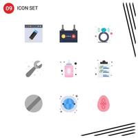 Aktienvektor-Icon-Pack mit 9 Zeilenzeichen und Symbolen für Baby-Sanitär-Strom-Klempner-Ring editierbare Vektor-Design-Elemente vektor