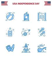 Stock Vector Icon Pack von American Day 9 Zeilenzeichen und Symbolen für Canon Weinbar Flasche Eingang editierbare Usa Day Vektor Design Elemente