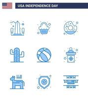 uppsättning av 9 USA dag ikoner amerikan symboler oberoende dag tecken för fotboll plent firande USA mat redigerbar USA dag vektor design element