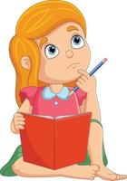 Cartoon kleines Mädchen denkt während des Studiums vektor