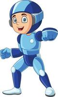 tecknad serie söt pojke bär humanoid robot vektor