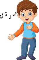 söt liten pojke tecknad serie sång med musik anteckningar vektor