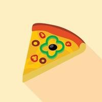 pizza med grön peppar och oliver ikon platt stil vektor